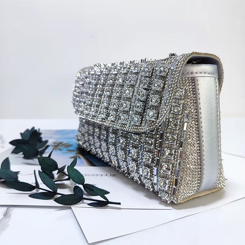 Aurora Clutch – Rhinestone Grid Evening Purse
