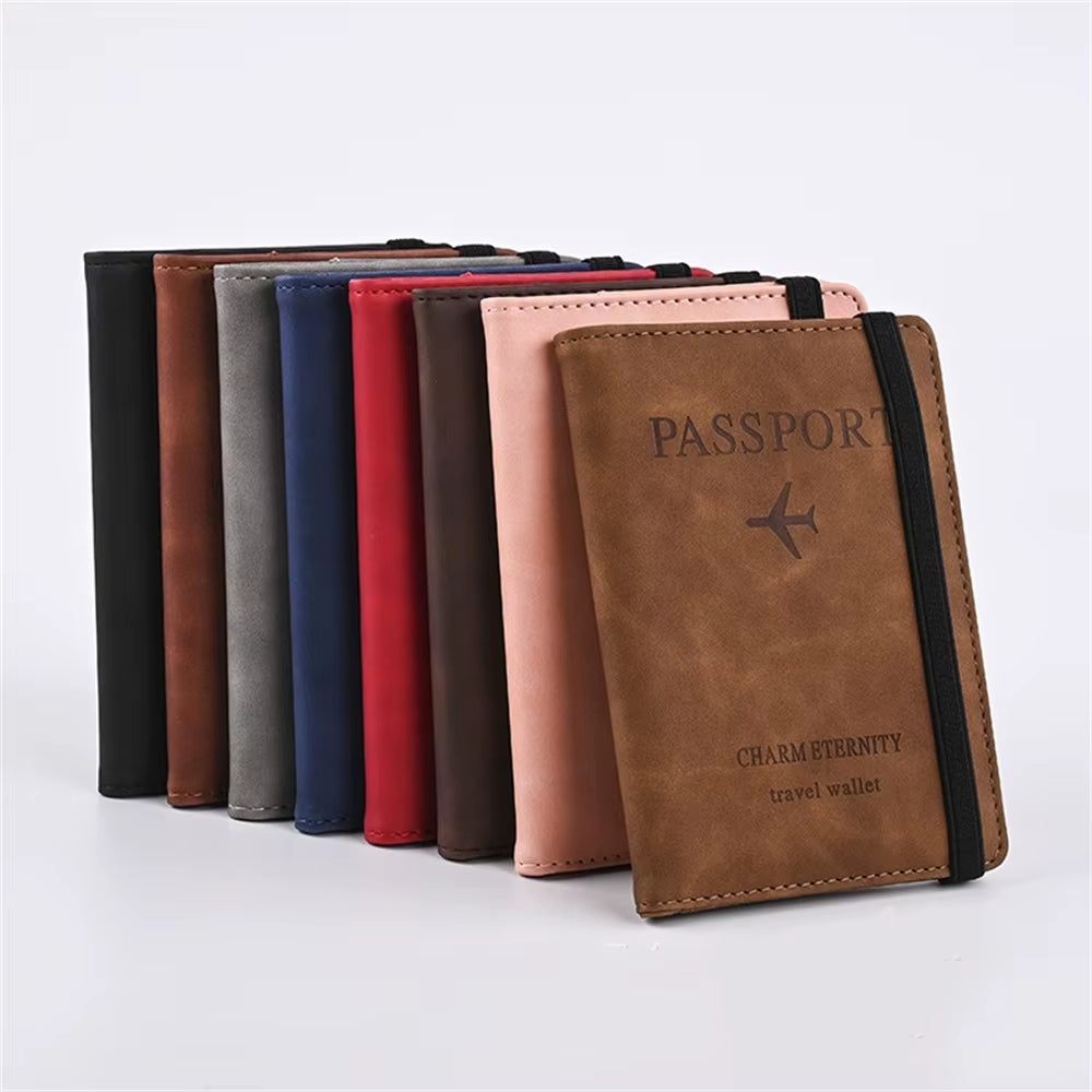 PU Leather RFID Passport Cover with Strap Closure