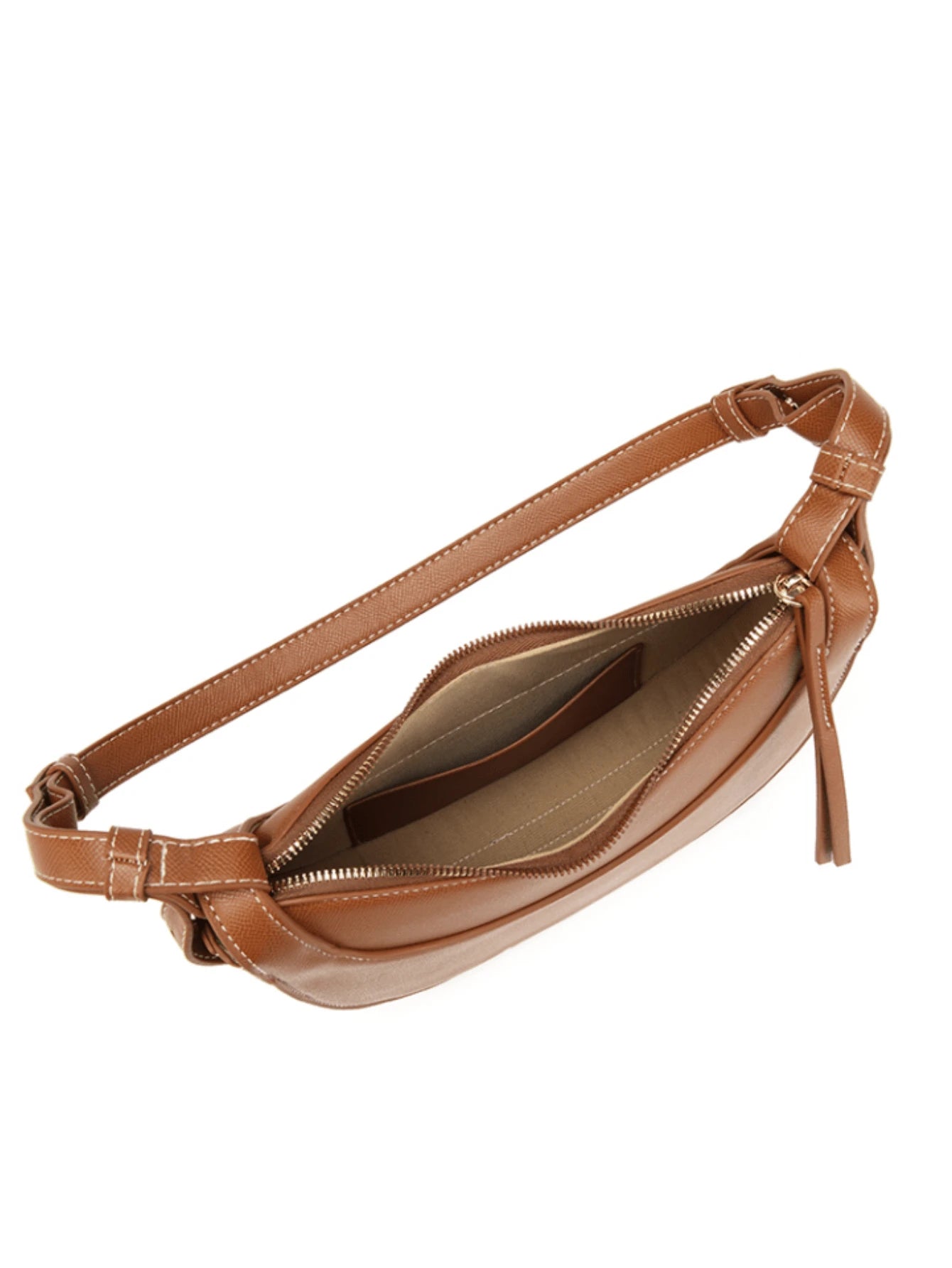 Crescent Arc | Minimalist Brown Saddle Crossbody