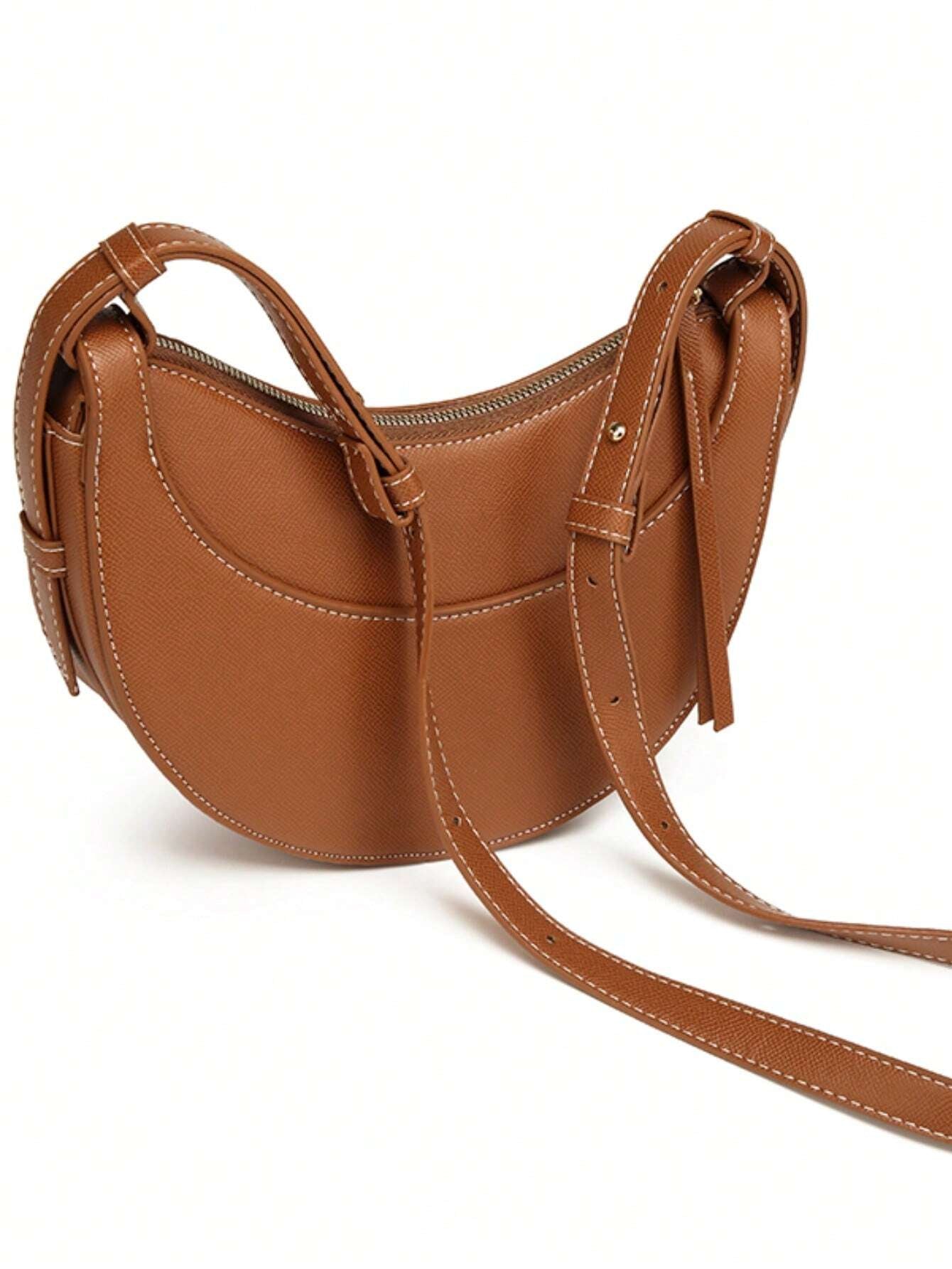 Crescent Arc | Minimalist Brown Saddle Crossbody