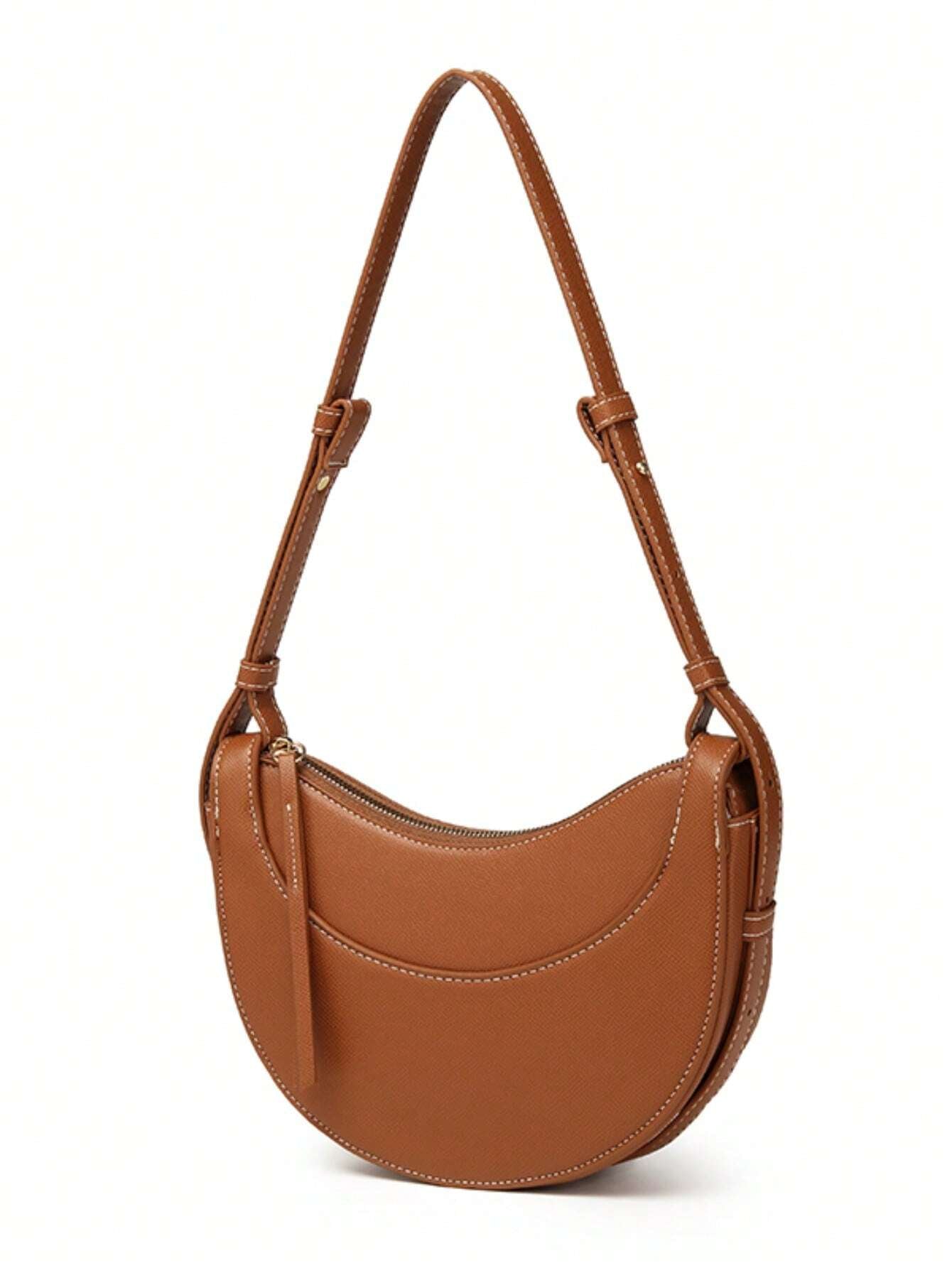 Crescent Arc | Minimalist Brown Saddle Crossbody