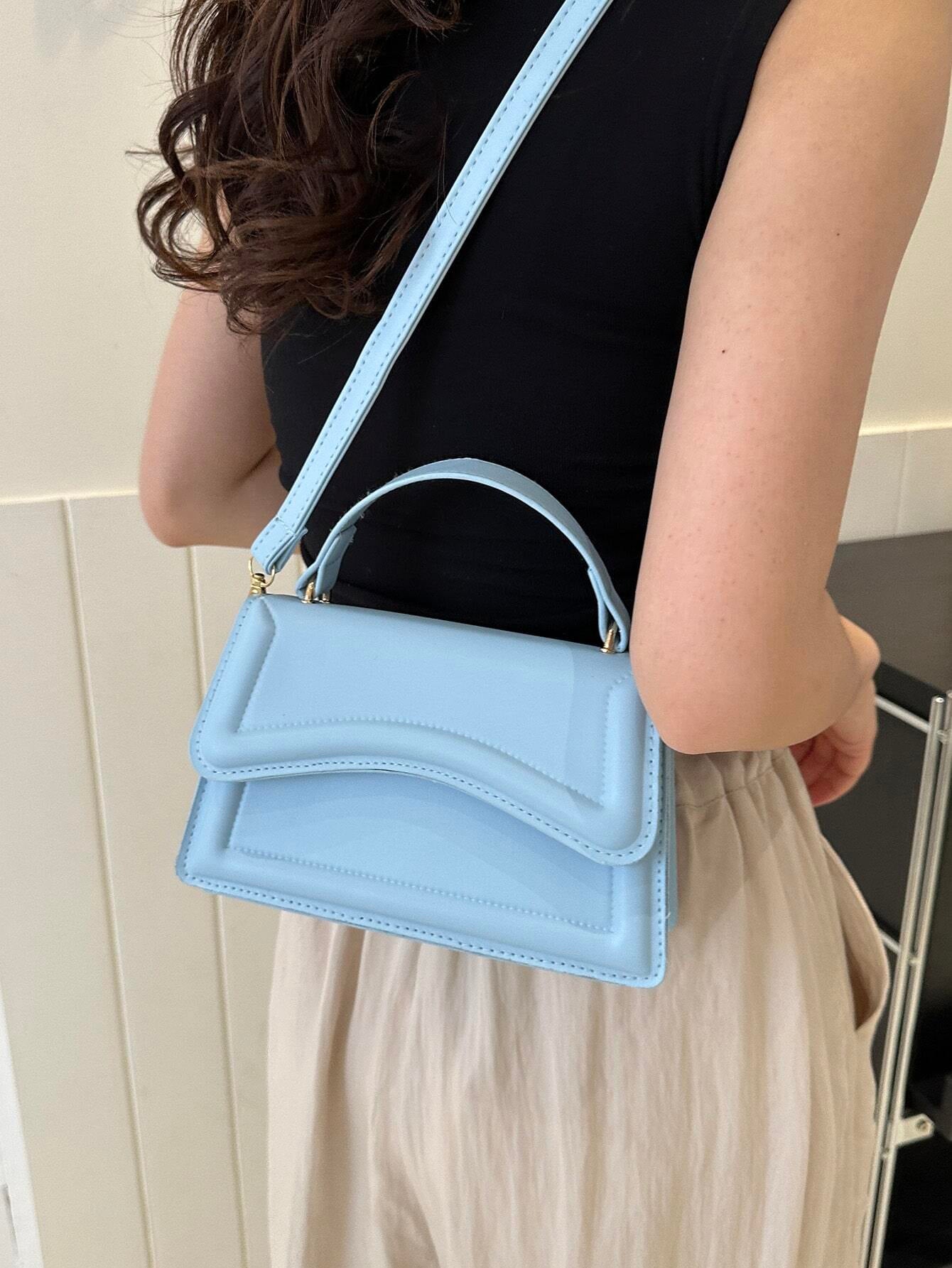 Minimalist Asymmetrical Flap Bag | Baby Blue Statement in Geometric Charm