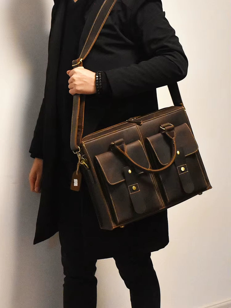 Legacy Code | Natural Cowhide Leather 14” Laptop Briefcase